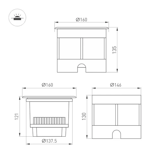 Фото #3 товара Светильник LTD-DAFNA-GROUND-R160-16W Day4000 (SL, 35 deg, 230V) (Arlight, IP67 Металл, 5 лет)