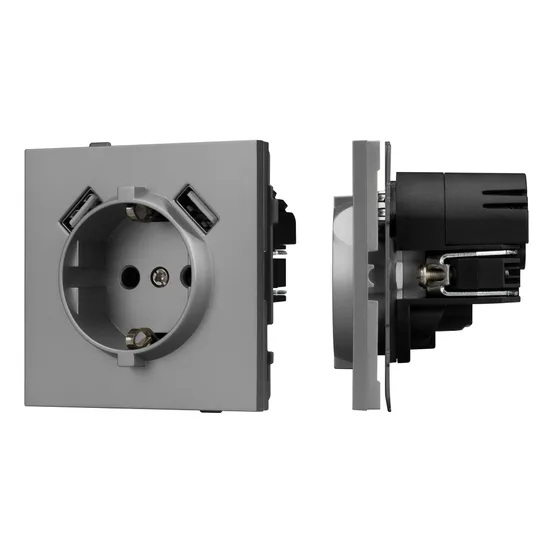 Фото #1 товара Механизм розетки с USB зарядкой SCT-TENDO-MUAA-PL-GR (230V, 16A) (Arlight, -)